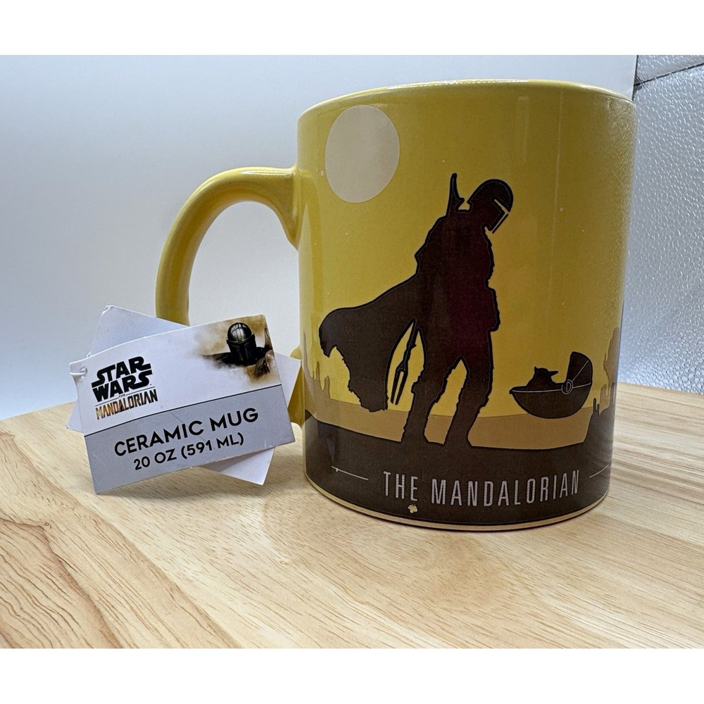 Disney Star Wars The Mandalorian 20 oz Yellow Ceramic Mug Silver Buffalo NWT